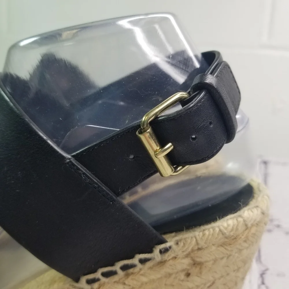 Celine black leather double strap wedge espadrille sandals